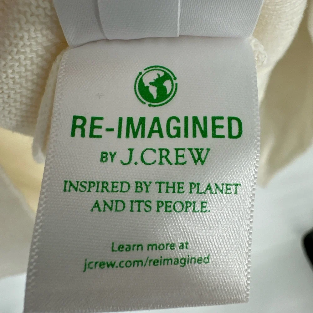 Re-Imagined J Crew -‎ COTTON CREWNECK SWEATER GARTER STITCH IVORY NAVY Medium